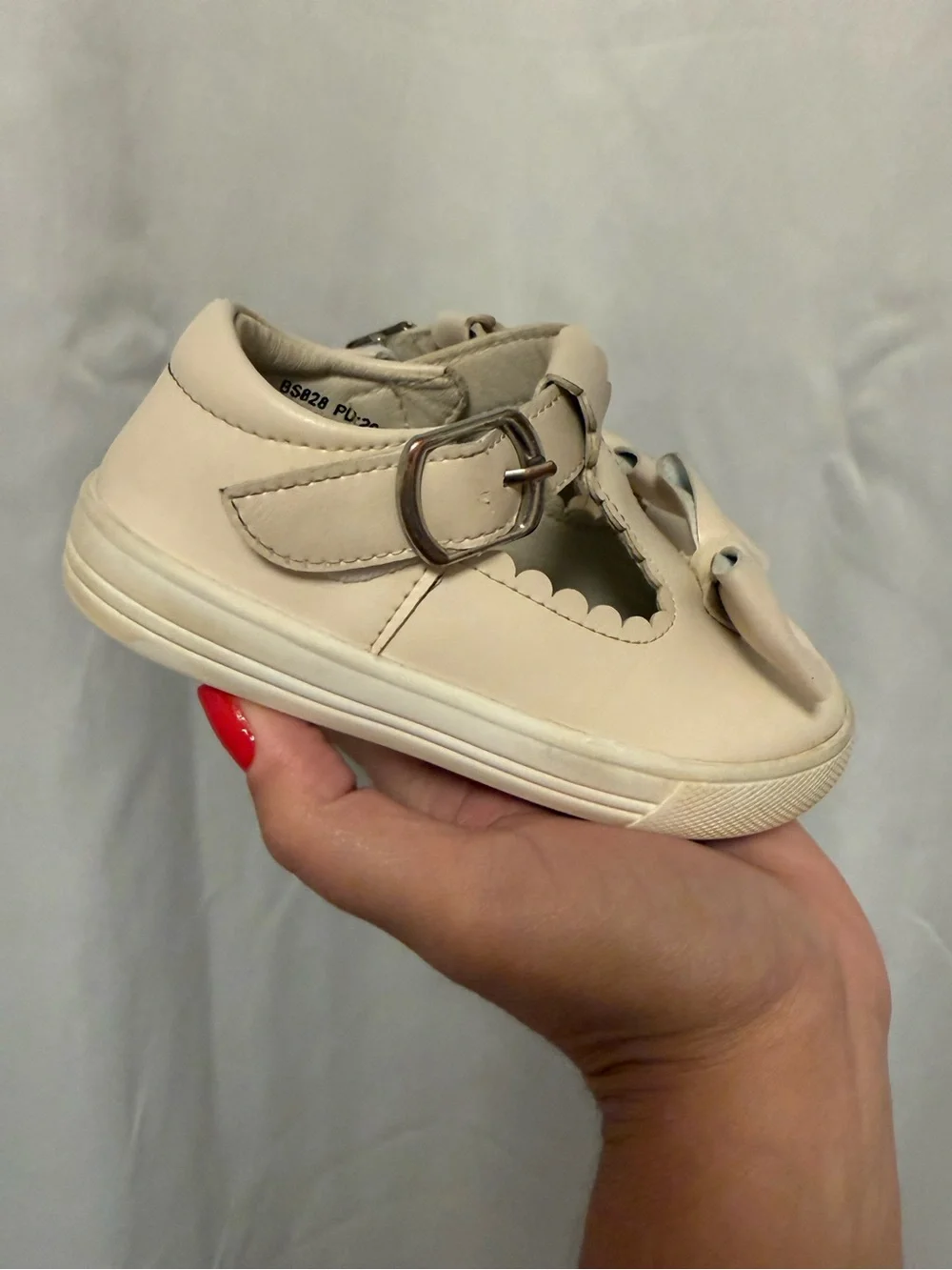 Girls Cream Bow Mary Jane Dress Shoes with Adjustable Strap